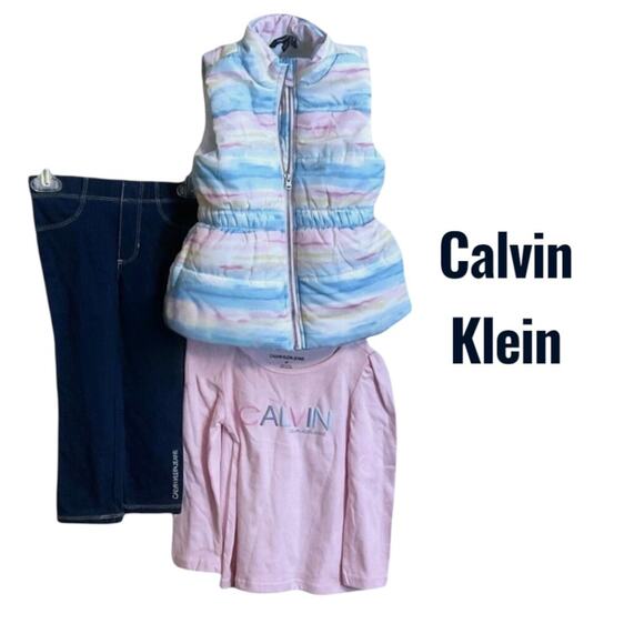 Calvin Klein Kids' Girls 3 Piece Rainbow Vest Shirt Leggings Set Size 4T-NWT - Picture 2 of 11